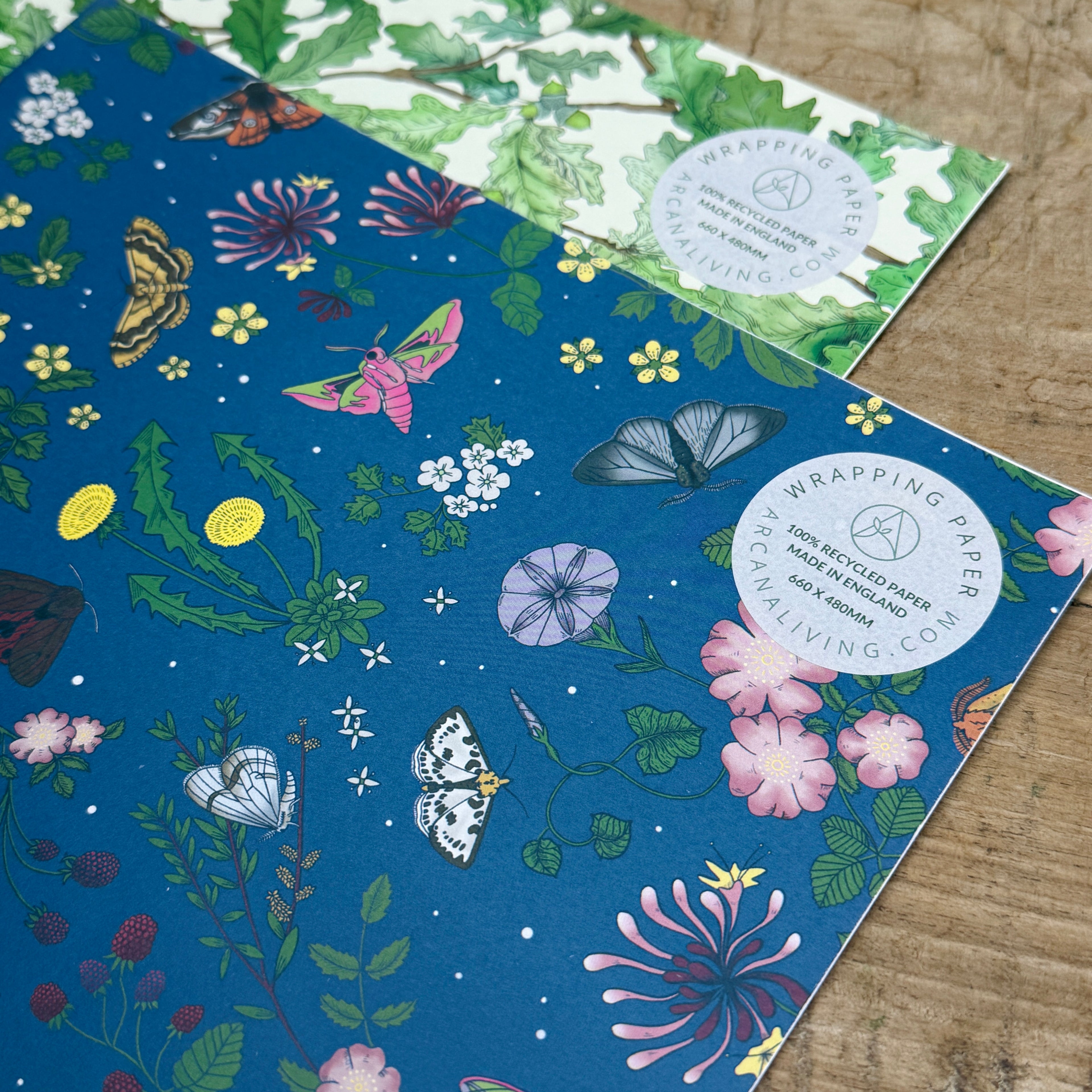 Night Garden Premium Recycled Wrapping Paper Set with Washi Tape