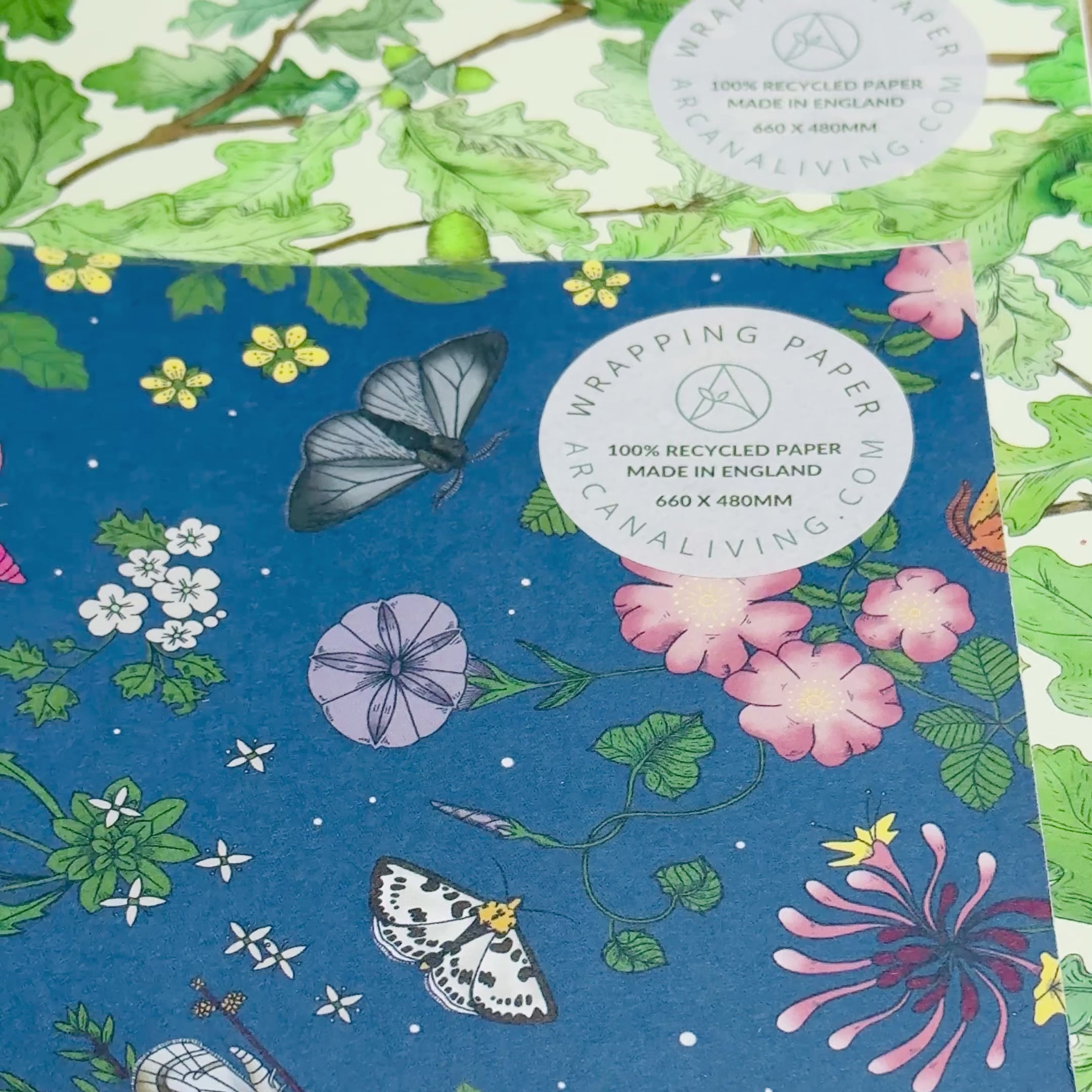 Night Garden Premium Recycled Wrapping Paper Set with Washi Tape