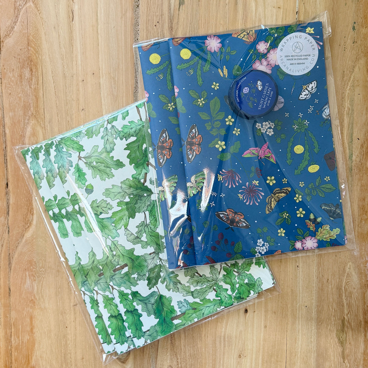 Night Garden Premium Recycled Wrapping Paper Set with Washi Tape