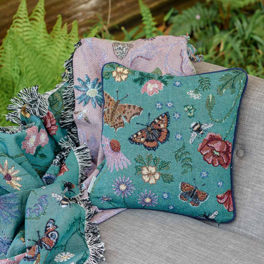 Pollination Bloom Jade Woven Cushion Cover