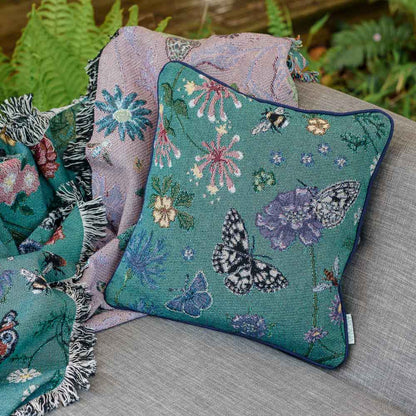 Pollination Bloom Jade Woven Cushion Cover