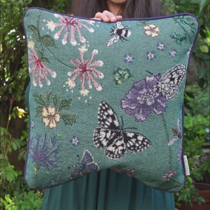 Pollination Bloom Jade Woven Cushion Cover