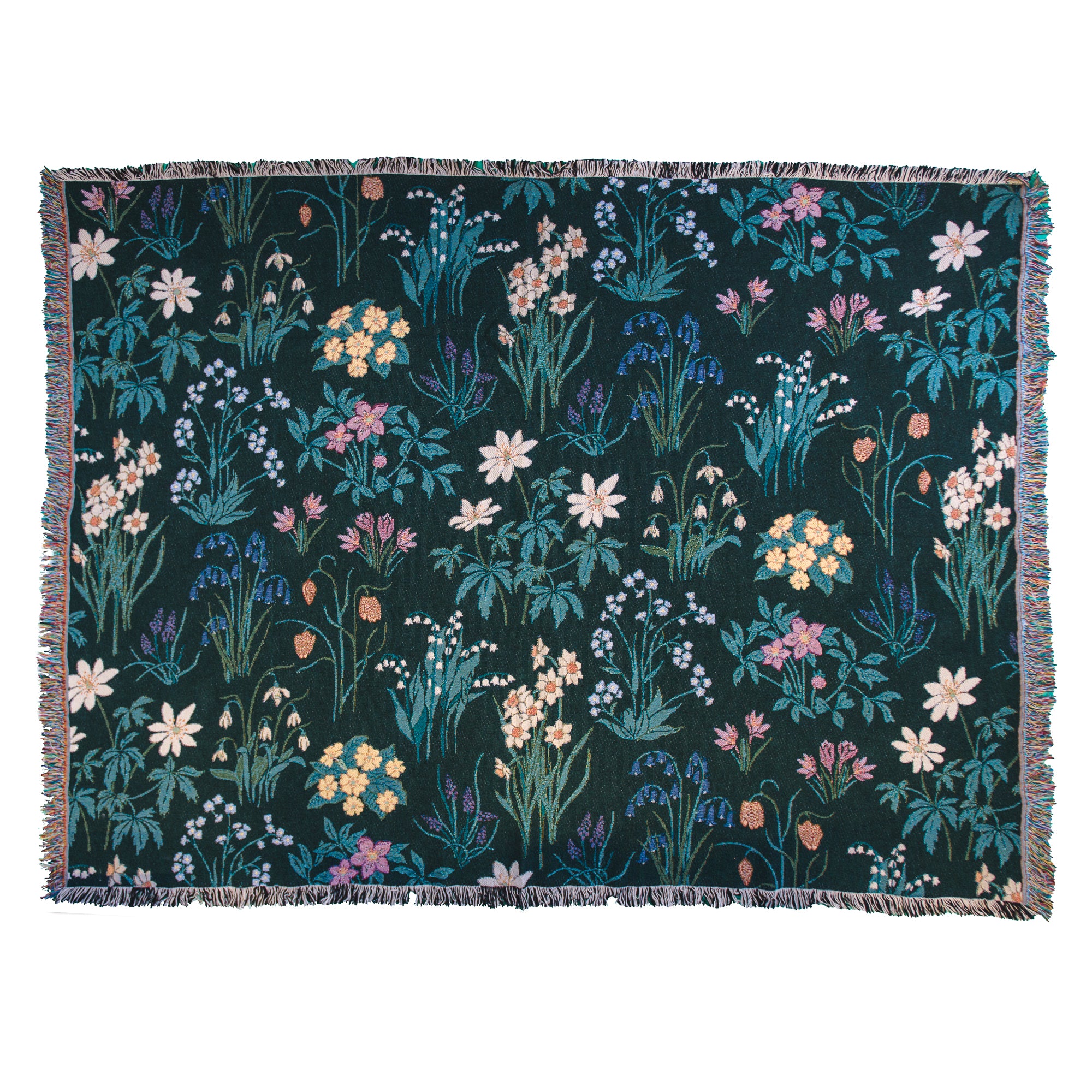 Midnight field of shops flowers woven throw blanket