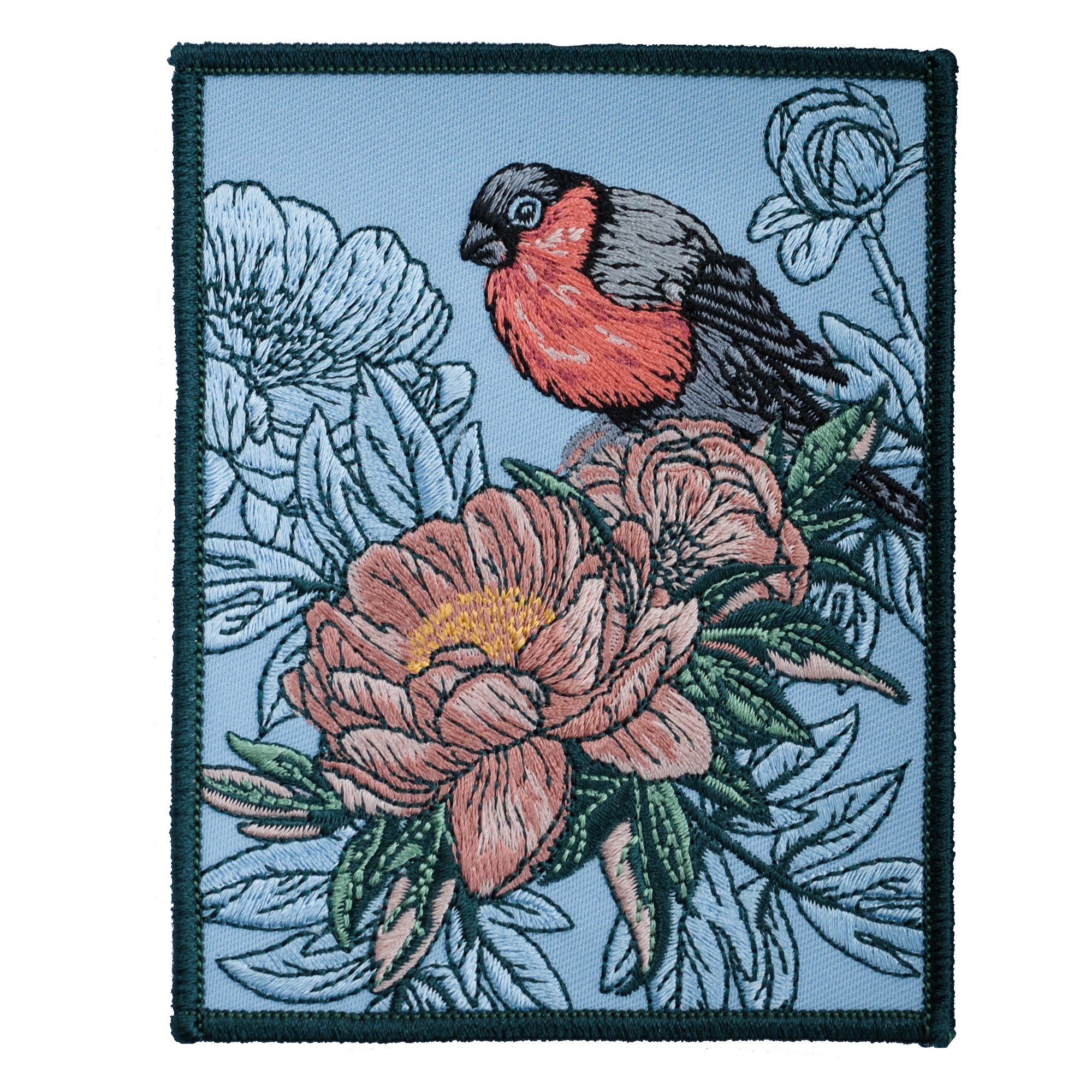 Bullfinch and Peony Flowers Embroidered Patch from WildloreFromArcana