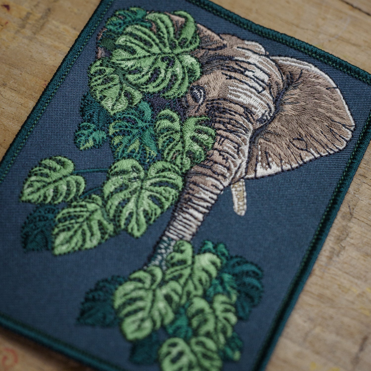 Elephant and Monstera Leaf Embroidered Patch from WildloreFromArcana