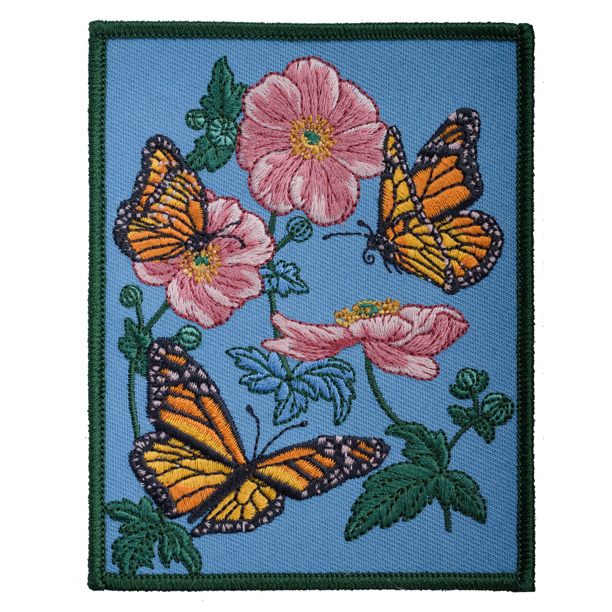 details of Monarch butterfly and Anemone flower Embroidered Patch