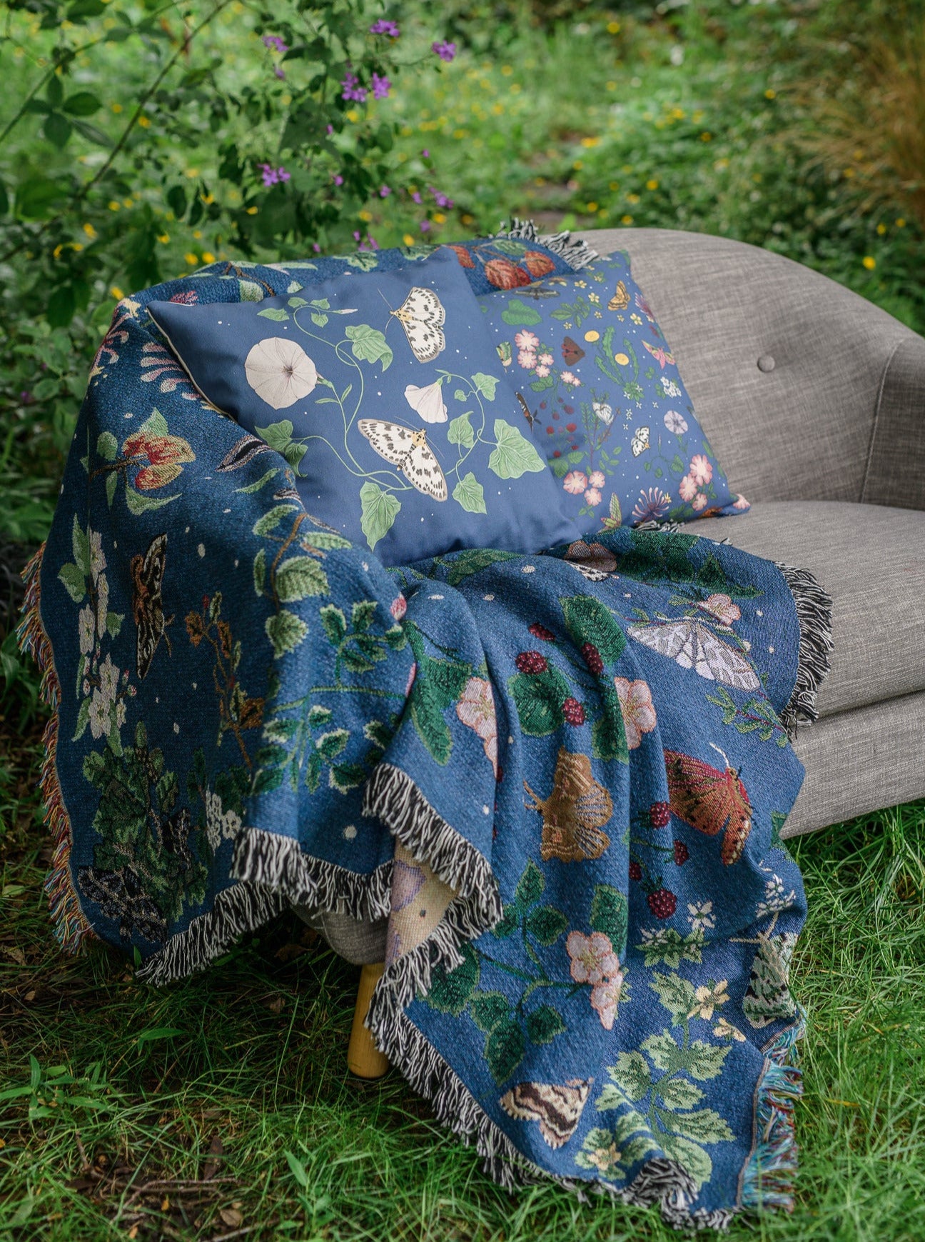 Floral Throw Blanket - Magical Moths by sarah_knight - Night Magic Dream Blooms store Moths Night Garden Throw Blanket with Spoonflower Fabric