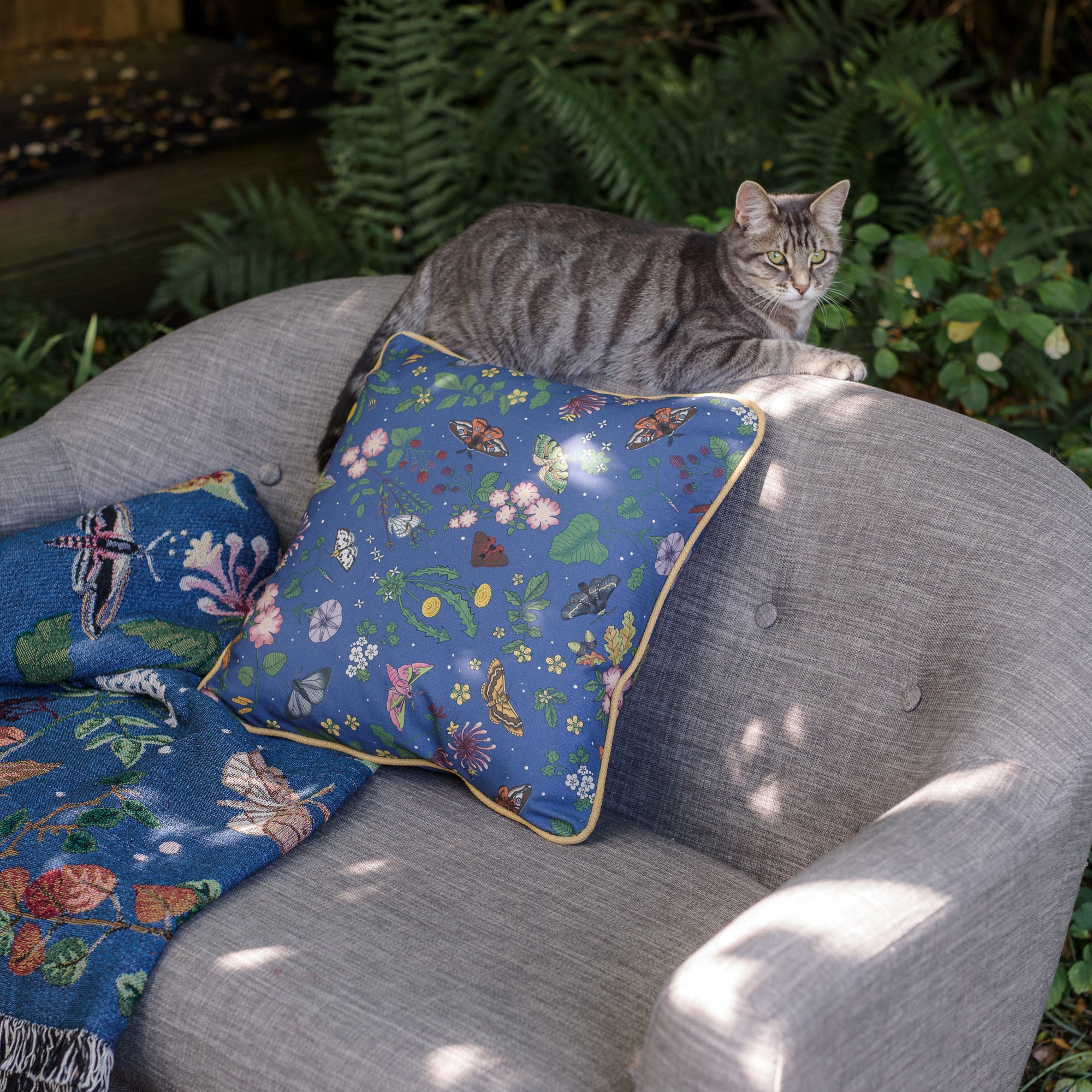 Night Garden Pattern Gold Edged Cushion Cover